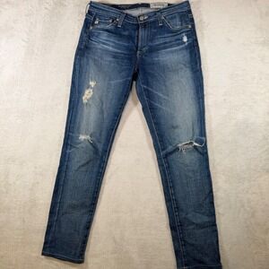 AG Adriano Goldschmied The Legging Ankle Distressed Super Skinny Jeans 27R Blue